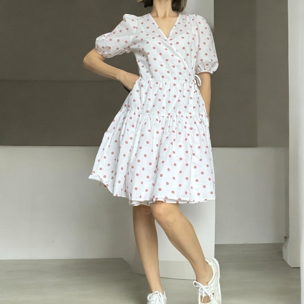 J Crew Polka Dot Wrap Dress XS Tall Puff Sleeve